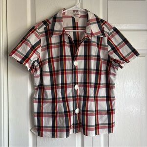 Christopher & Banks Short Sleeve Button Up Plaid Blouse - Size XL